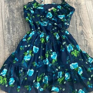 Hollister Floral Spaghetti Strap Blue Green Floral Ruffle Dress Sz Large